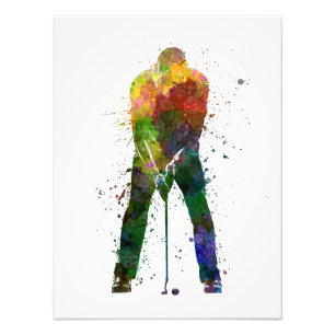 man golfer putting silhouette photo print