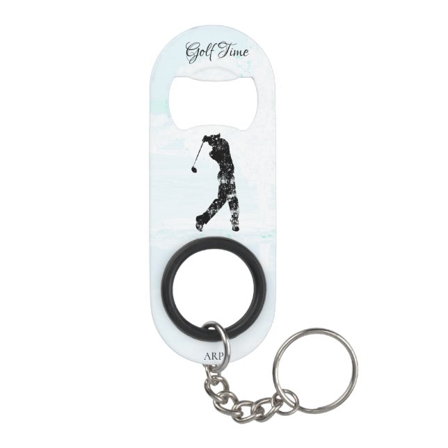 *~* Man Golfing Golf Nature Tree Pond Golfer Mini Keychain Bottle Opener (Back)