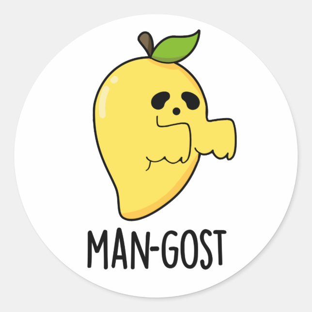 Man-gost Funny Halloween Mango Ghost Pun  Classic Round Sticker (Front)