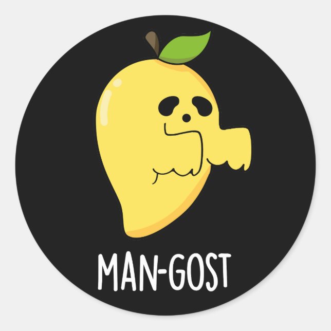 Man-gost Funny Halloween Mango Ghost Pun Dark BG Classic Round Sticker (Front)