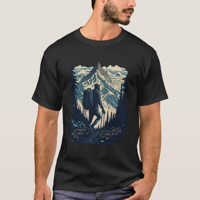 man hiking in mountains Funny Hiker Gift  T-Shirt (Front)
