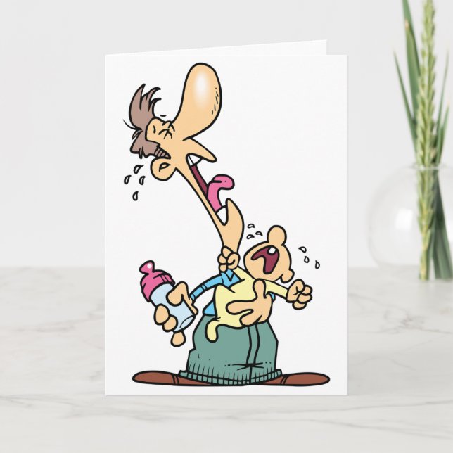 Man Holding A Crying Baby Greeting Cards (Front)