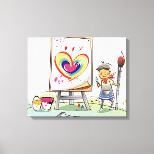 Man holding a paintbrush and standing by an easel canvas print