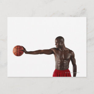Man holding basketball postcard