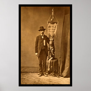 Man Holding General Thomas' Unit Battle Flag 1864 Poster