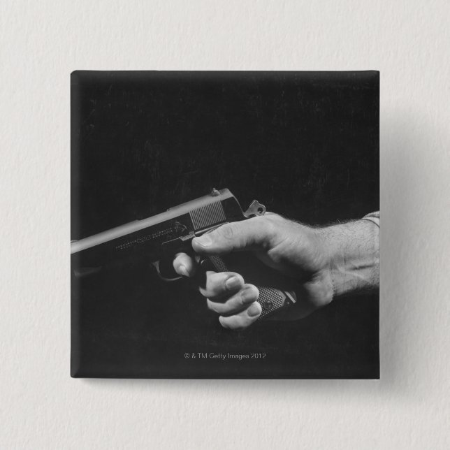 Man Holding Gun 2 Inch Square Button (Front)
