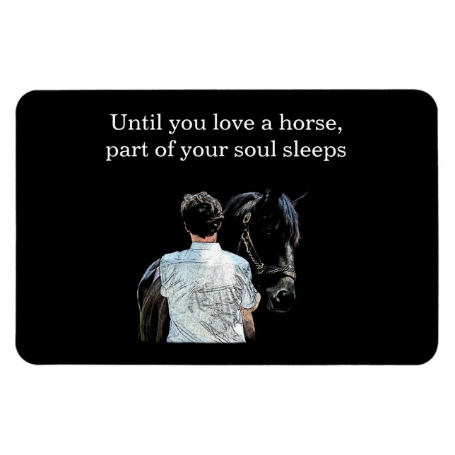 Man Holding Horse Dark Flexible Photo Magnet (Horizontal)