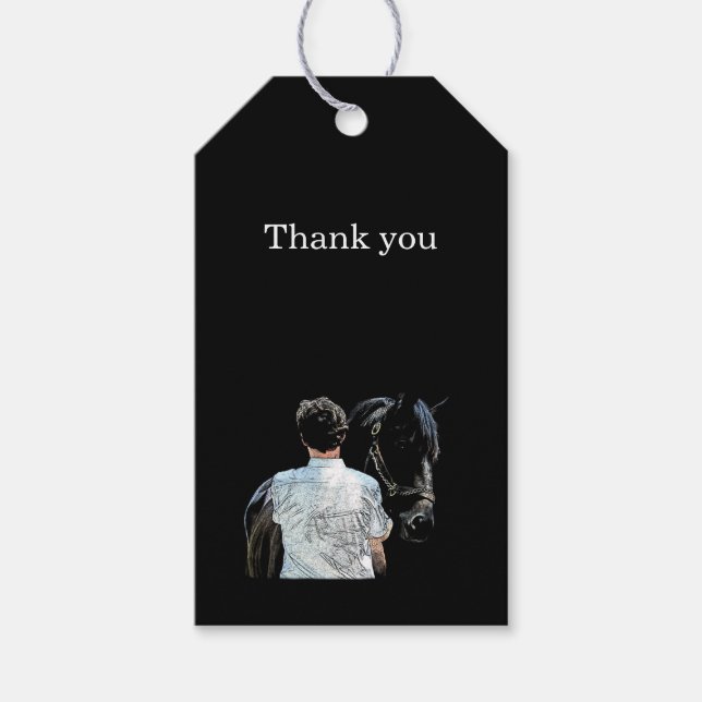 Man Holding Horse Dark Gift Tag (Front)