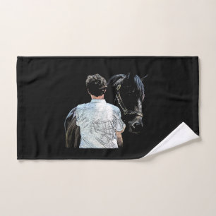 Man Holding Horse Dark Hand Towel