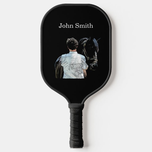Man Holding Horse Dark Pickleball Paddle (Front)