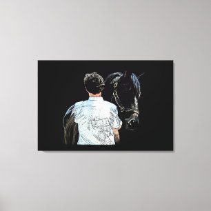 Man Holding Horse Dark Stretched Canvas Print