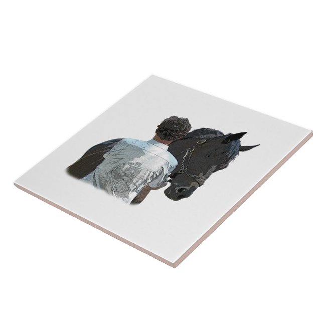 Man Holding Horse Light Ceramic Tile (Side)