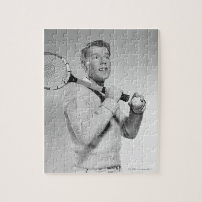 Man Holding Tennis Racket Jigsaw Puzzle (Vertical)