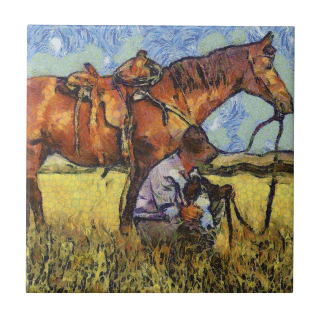 Man, horse and dog tile (Front)