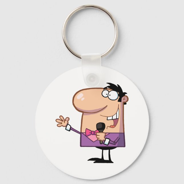 Man Hosting A Show And Talking Into A Microphone Keychain (Front)