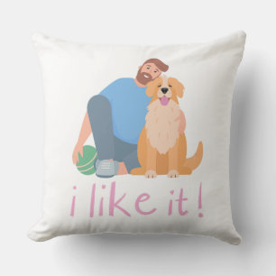 Man Hugging Golden Retriever Dog I Like It Cute Throw Pillow