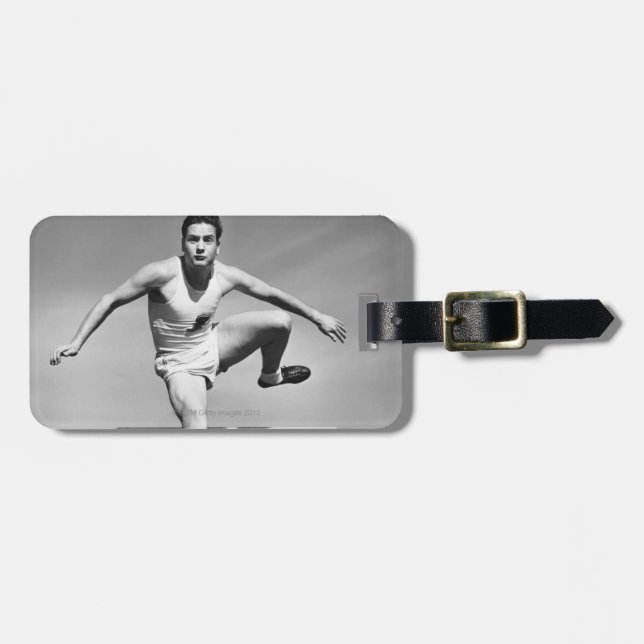 Man Hurdling Luggage Tag (Front Horizontal)