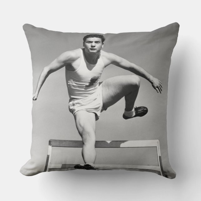 Man Hurdling Throw Pillow (Front)