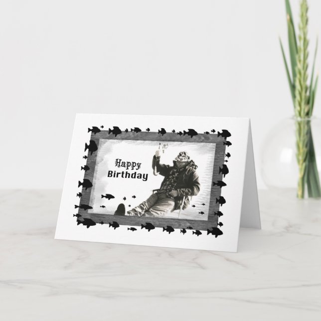Man Ice Fishing, Birthday Card (Front)