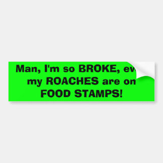 Man, I'm so BROKE, even my ROACHES are on FOOD ... Bumper Sticker