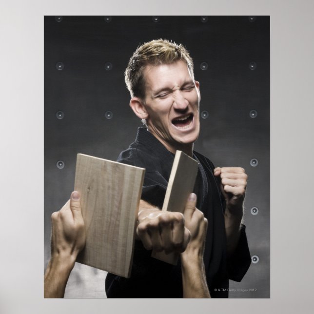 man in a black karate gi practicing martial arts poster (Front)