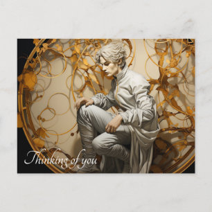 Man in a golden wood painting postcard