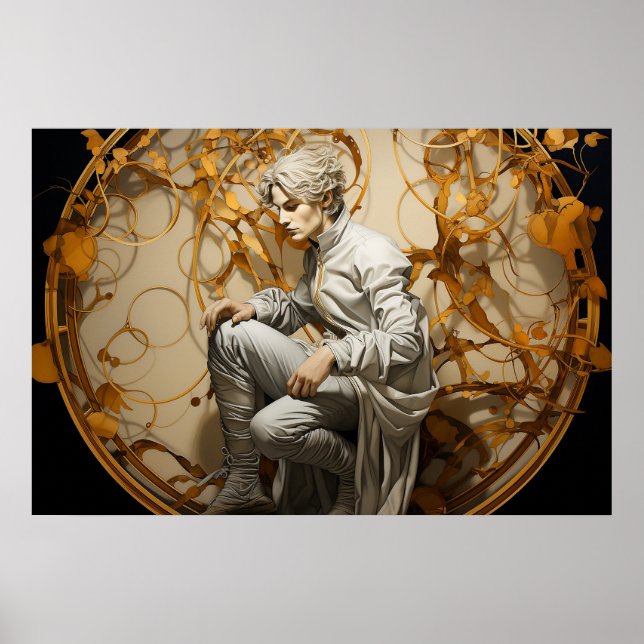 Man in a golden wood painting poster (Front)