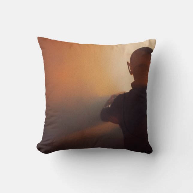 MAN IN BLACK JACKET WEARING BLACK CAP THROW PILLOW (Front)