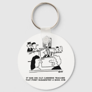 Man in court having robbed a bank. Funny Cartoon Keychain