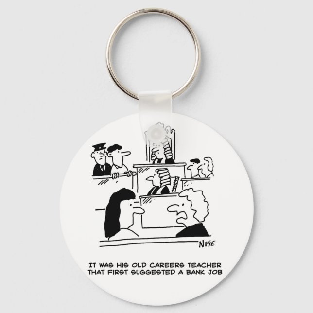 Man in court having robbed a bank. Funny Cartoon Keychain (Front)