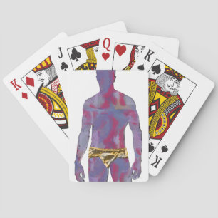 Man in Gold Underwear Playing Cards
