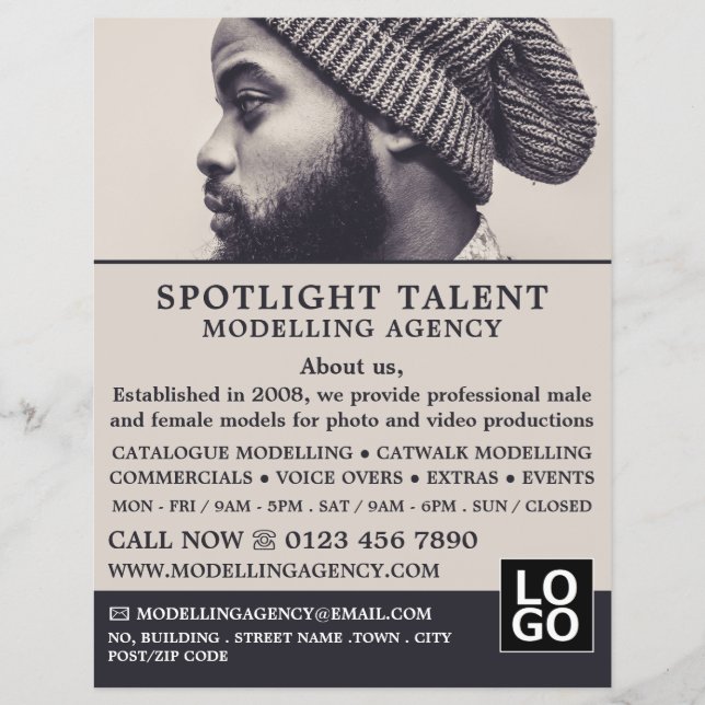 Man in Hat, Modeling Agency, Model Agent Advert Flyer (Front)