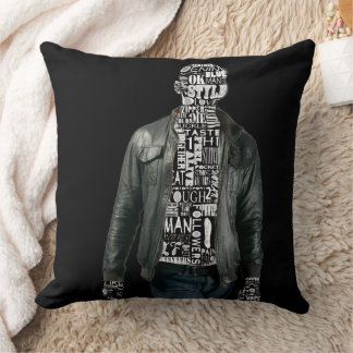 Man in Leather Jacket & Jeans Black White Throw Pillow