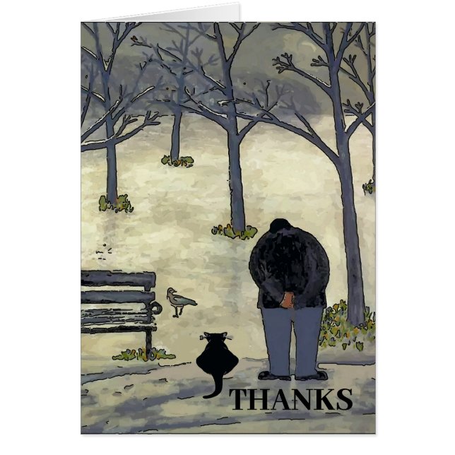 Man in Park, Cat and Bird, Thanks (Front)