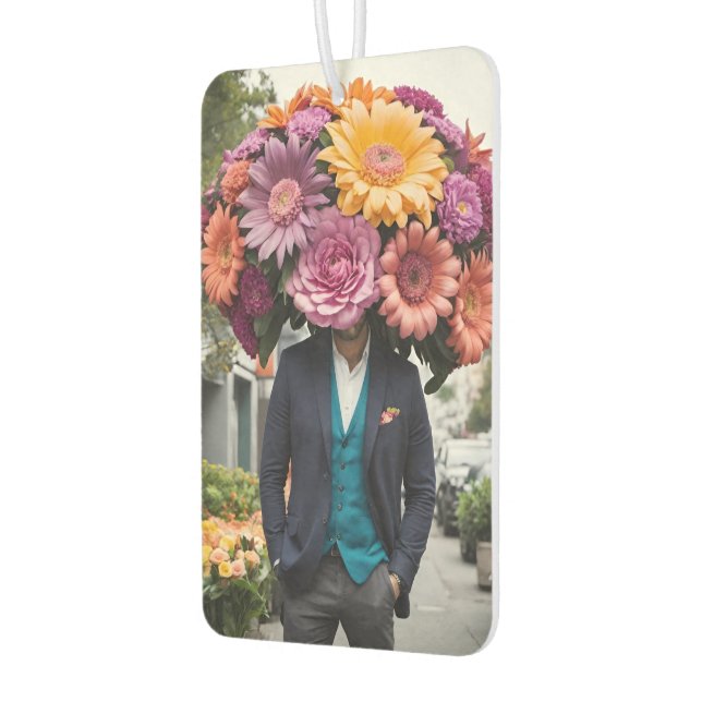 Man In Suit With Head Covered In Flowers Air Freshener (Left)