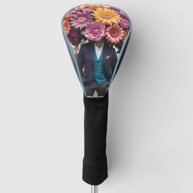 Man In Suit With Head Covered In Flowers Golf Head Cover (Front)