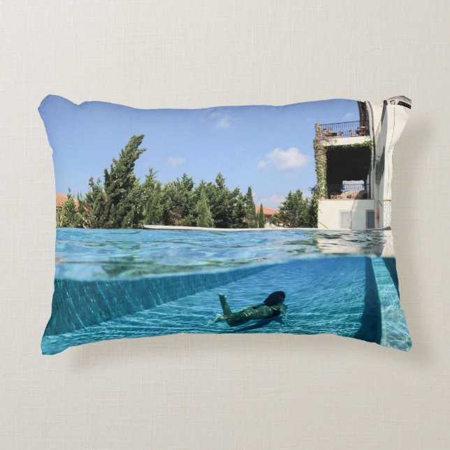 Man in swimming pool in the morning accent pillow (Front)