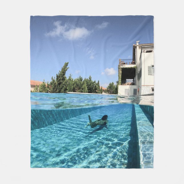 Man in swimming pool in the morning fleece blanket (Front)