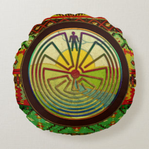 MAN IN THE MAZE landscape + your background Round Pillow