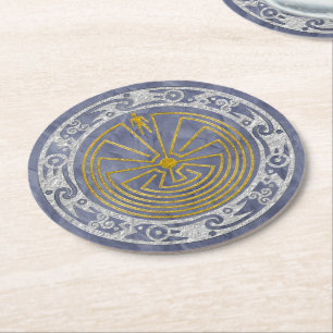 MAN IN THE MAZE ornament + your background Round Paper Coaster