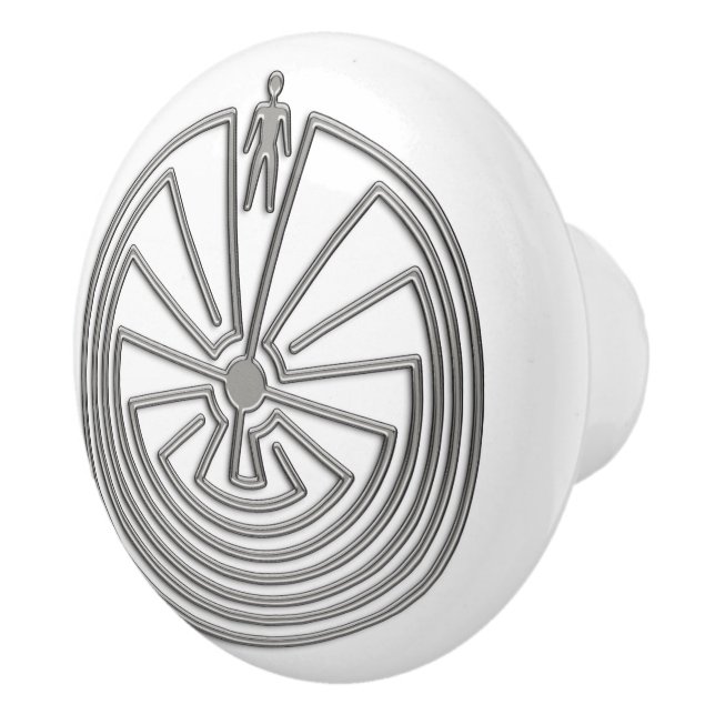 MAN IN THE MAZE silver + your backgr. & ideas Ceramic Knob (Right)