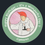 Man in the Moon Mother Goose Birthday Party Items  Classic Round Sticker<br><div class="desc">Nursery Rhyme illustration from "The Real Mother Goose" by Blanche Fisher Wright (1916). An out-of-copyright, public domain image. This is made from a very high resolution image, scanned directly form the original source, and thus offers the highest quality available. The Man in the Moon looked out of the moon, Looked...</div>