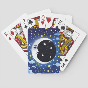 Man in the Moon on a Starry Background Playing Cards