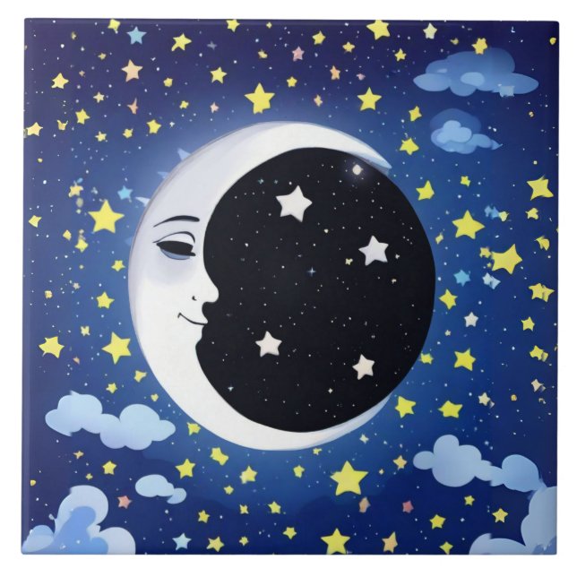 Man in the Moon on a Starry Background  Tile (Front)