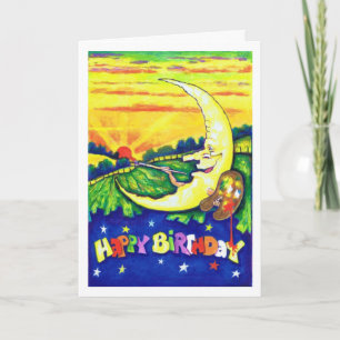 Man in the Moon Painting Birthday Card