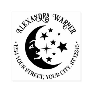 Man in the Moon Stars Name Return Address Self-inking Stamp