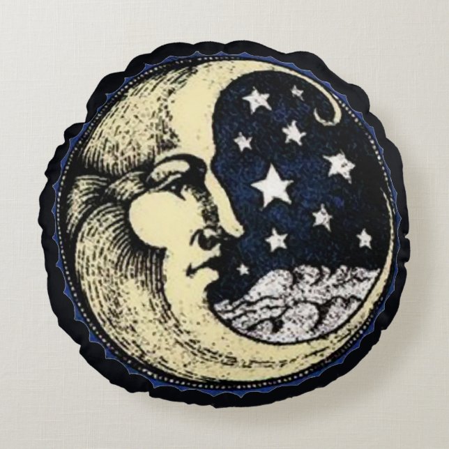 Man In the Moon With Stars Round Pillow (Front)