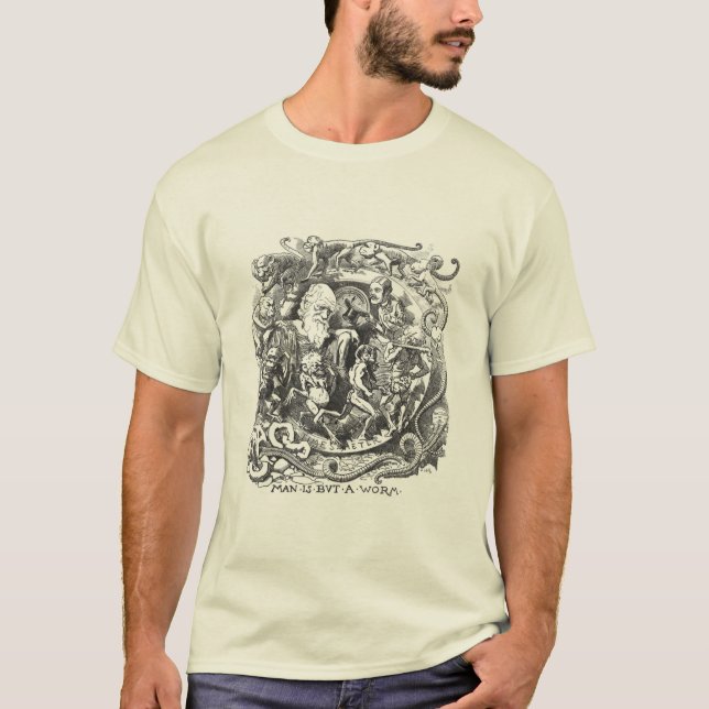 Man is But a Worm  - Darwin Cartoon T-Shirt (Front)