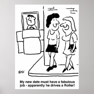 Man is Driving a Road Roller Funny Cartoon Poster