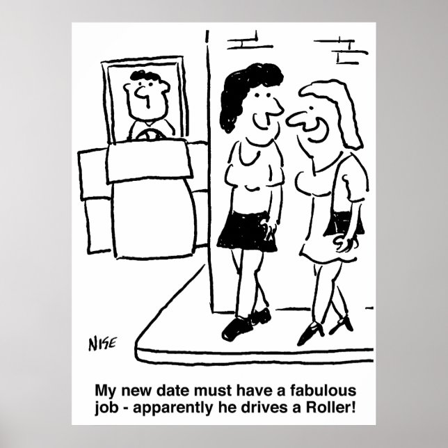 Man is Driving a Road Roller Funny Cartoon Poster (Front)